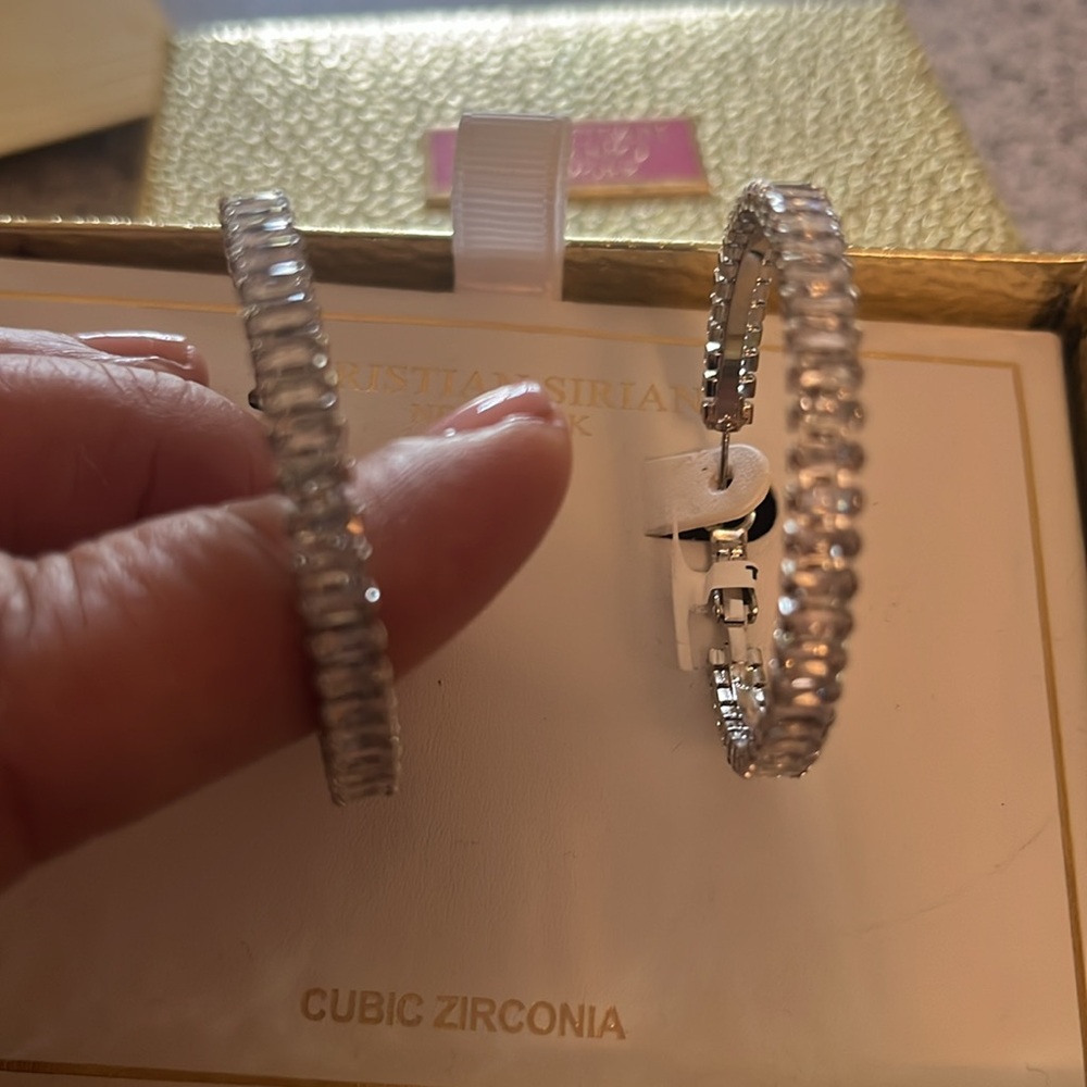 Christian Soriano cubic zirconia 2” hoop earrings in box